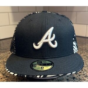 Atlanta Braves New Era 59Fifty Hat Cap Size 8 Black Wool USA Made Baseball MLB